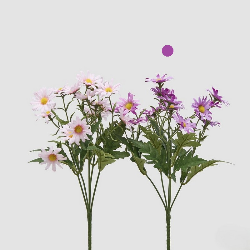 Cespuglio di margherite viola artificiali con foglie